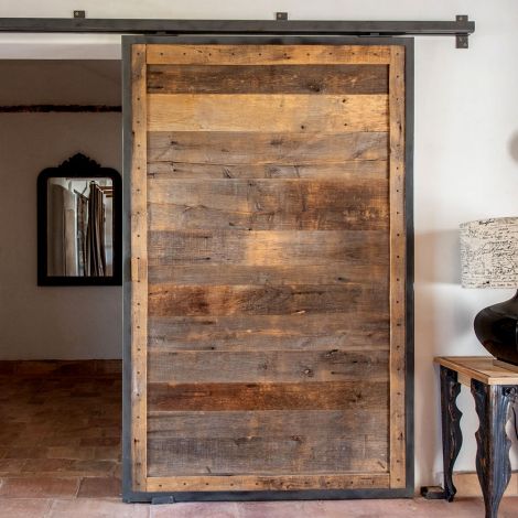 porte coulissante métal bois hêtre ancien